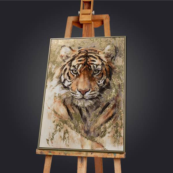 Canvas afbeelding Young Tiger meerdere kleuren - mixweefsel - pijnboomhout - 63 x 93 x 3.7 cm