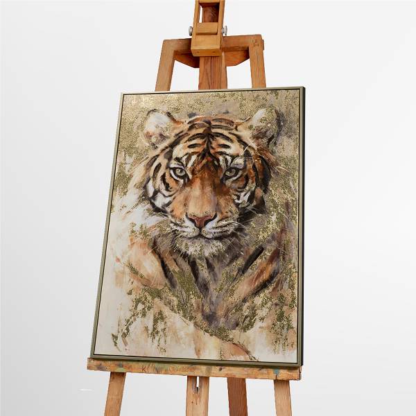 Canvas afbeelding Young Tiger meerdere kleuren - mixweefsel - pijnboomhout - 63 x 93 x 3.7 cm