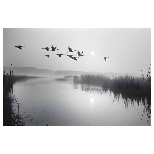 Leinwandbild Wildgänse Grau - Mischgewebe - Pinie - 80 x 120 x 1.8 cm