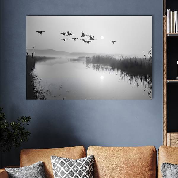 Leinwandbild Wildgänse Grau - Mischgewebe - Pinie - 80 x 120 x 1.8 cm