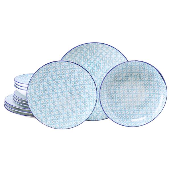 Tafelservice Mediterran Blau 12-teilig Steinzeug