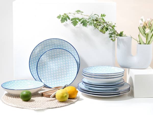 Tafelservice Mediterran Blau 12-teilig Steinzeug