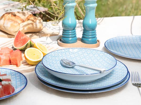 Tafelservice Mediterran Blau 12-teilig Steinzeug