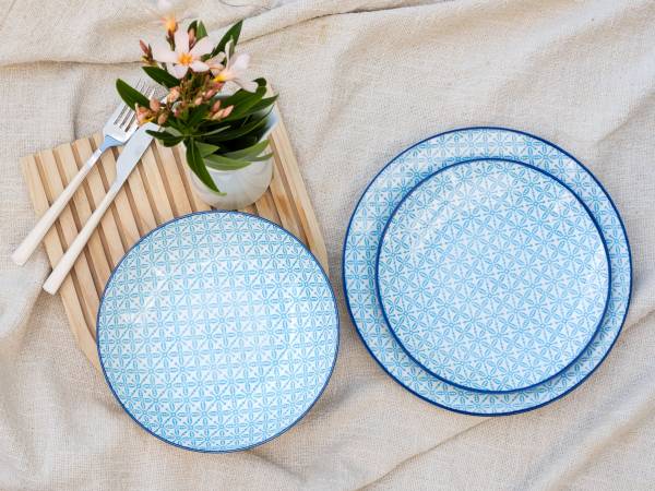 Tafelservice Mediterran Blau 12-teilig Steinzeug