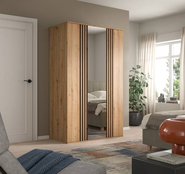 Armadio battente Tofta con specchio effetto rovere