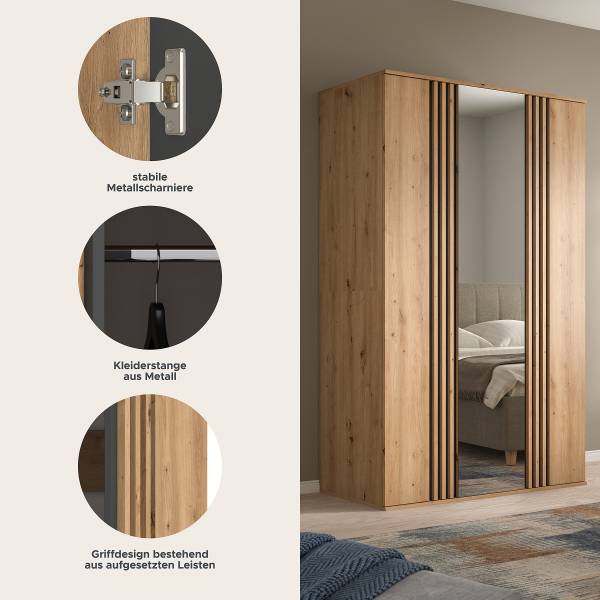 Armadio battente Tofta con specchio effetto rovere
