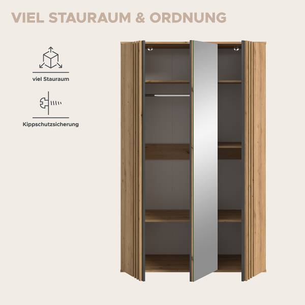 Armadio battente Tofta con specchio effetto rovere
