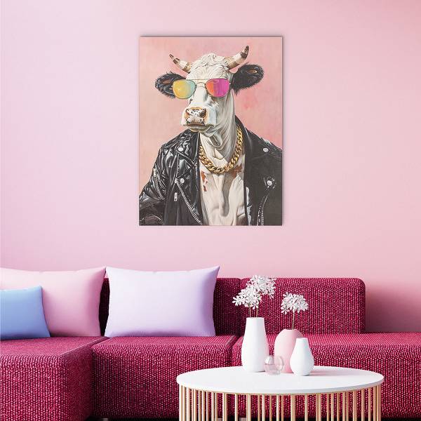 Image toile Bull easy habillé cool Toile en pin massif - noir et blanc / rose / fuchsia