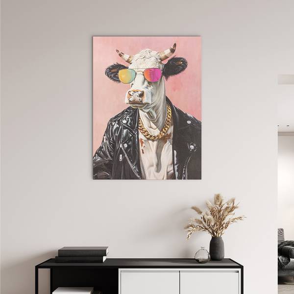Image toile Bull easy habillé cool Toile en pin massif - noir et blanc / rose / fuchsia