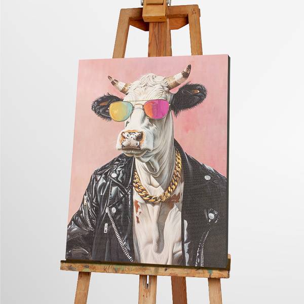 Image toile Bull easy habillé cool Toile en pin massif - noir et blanc / rose / fuchsia