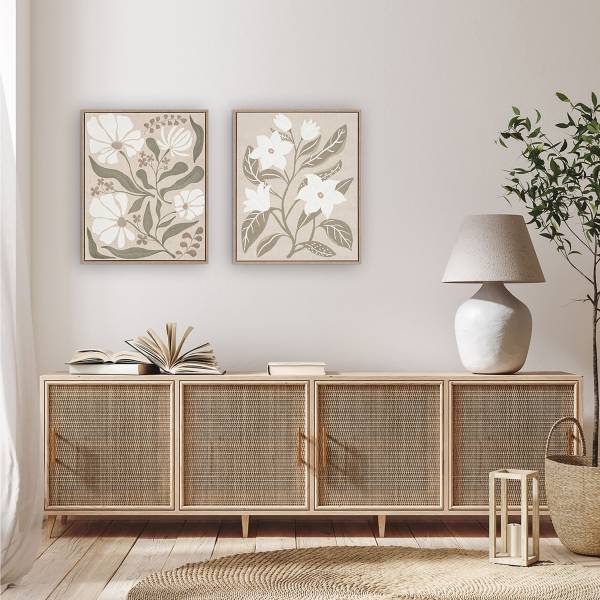 Afbeelding Quiet Blossomity type B canvas - beige/groen