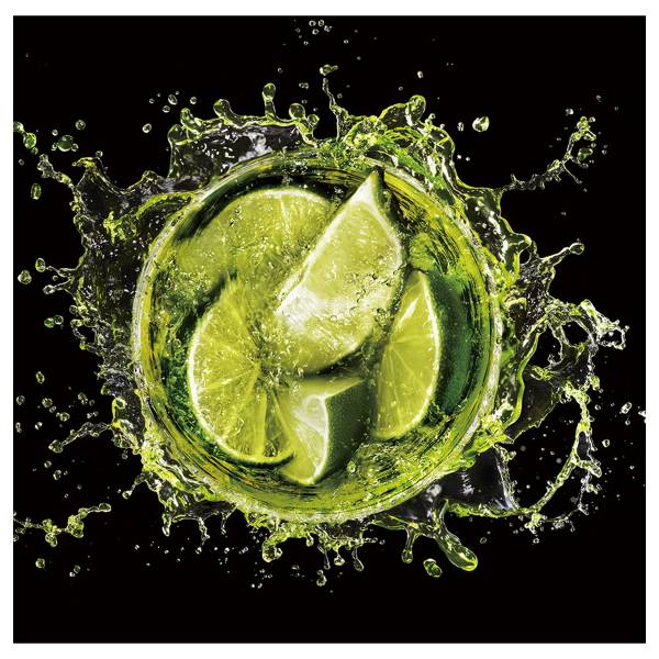 Glasbild Splash Limetten III Sicherheitsglas - Schwarz / Weiß / Grün