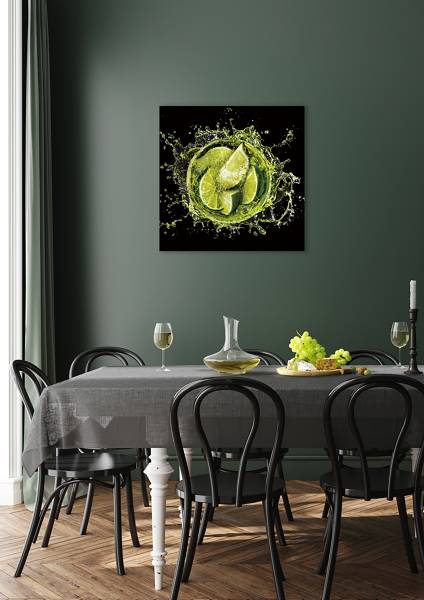 Glasbild Splash Limetten III Sicherheitsglas - Schwarz / Weiß / Grün