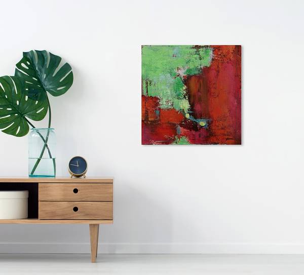 Leinwandbild Kontraste in Rot und Grün Leinwand / Tanne massiv - Rot / Grün