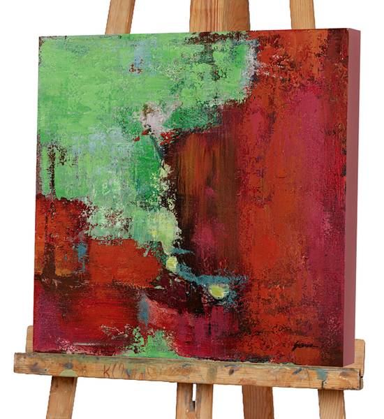 Leinwandbild Kontraste in Rot und Grün Leinwand / Tanne massiv - Rot / Grün