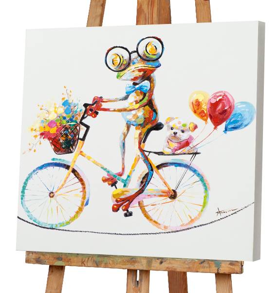 Leinwandbild Neugieriger Frosch Leinwand / Tanne massiv - Mehrfarbig