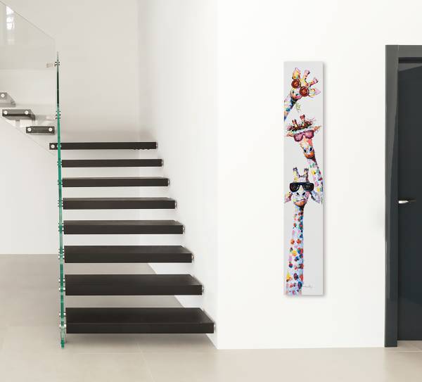 Leinwandbild Lustige Giraffen Leinwand / Tanne massiv - Mehrfarbig