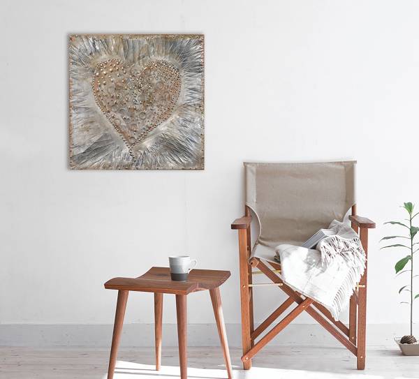Canvas afbeelding A heart of gold canvas/massief sparrenhout - goud/zilver