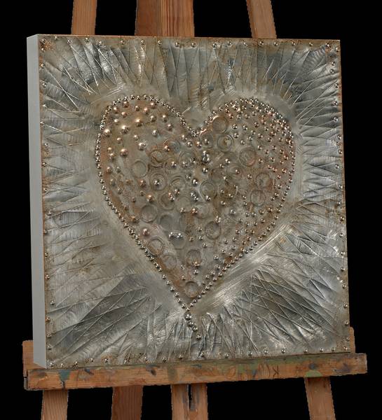 Canvas afbeelding A heart of gold canvas/massief sparrenhout - goud/zilver