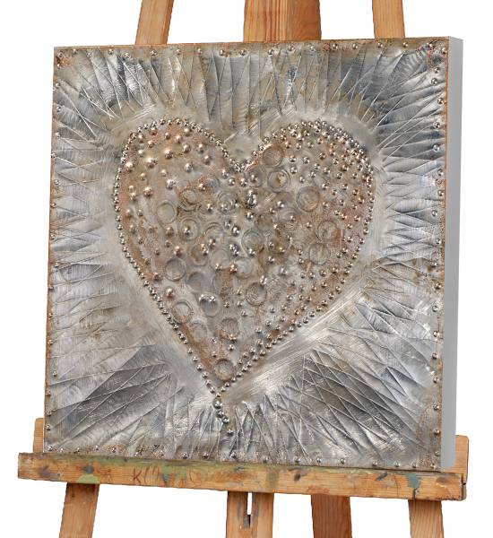 Canvas afbeelding A heart of gold canvas/massief sparrenhout - goud/zilver