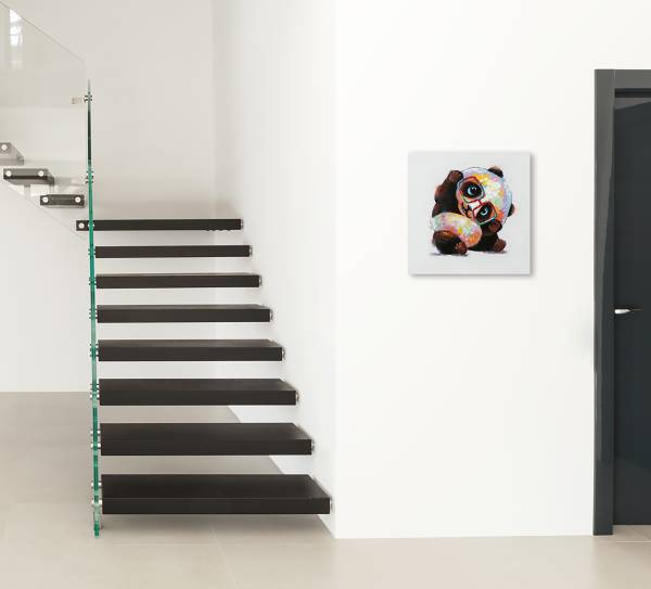 Leinwandbild Panda Bär Baby Poo Leinwand / Tanne massiv - Mehrfarbig