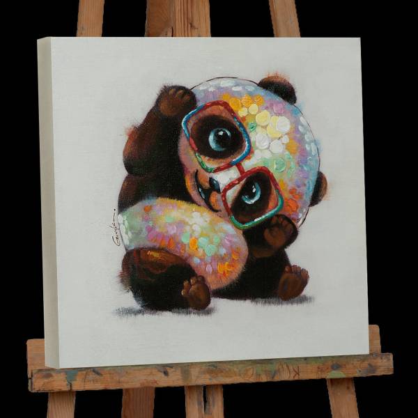 Leinwandbild Panda Bär Baby Poo Leinwand / Tanne massiv - Mehrfarbig