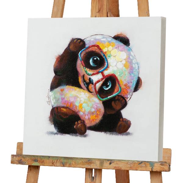 Leinwandbild Panda Bär Baby Poo Leinwand / Tanne massiv - Mehrfarbig