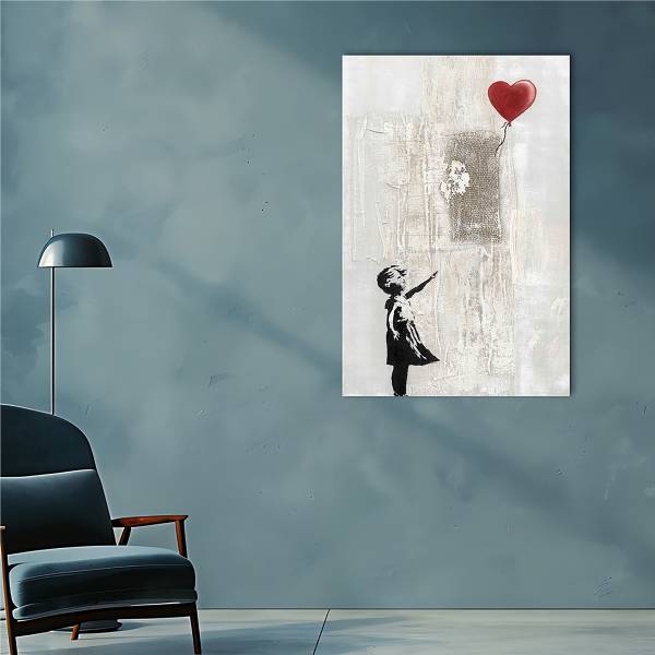 Leinwandbild Love Balloon Girly Leinwand / Pinie massiv - Beige