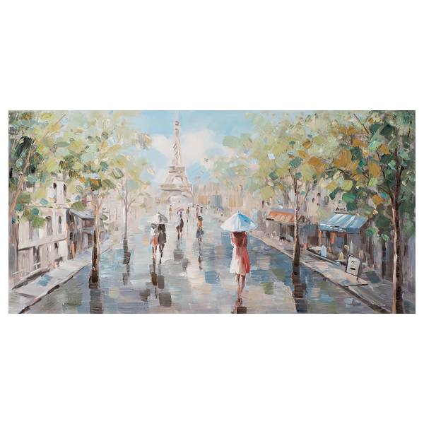 Leinwandbild Spaziergang in Paris Gasse Leinwand / Pinie massiv - Mehrfarbig