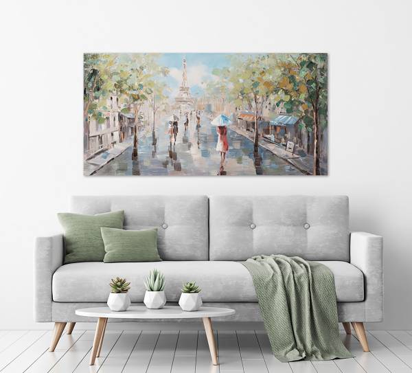 Leinwandbild Spaziergang in Paris Gasse Leinwand / Pinie massiv - Mehrfarbig