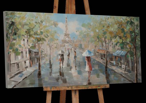 Leinwandbild Spaziergang in Paris Gasse Leinwand / Pinie massiv - Mehrfarbig