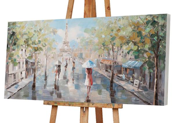 Leinwandbild Spaziergang in Paris Gasse Leinwand / Pinie massiv - Mehrfarbig