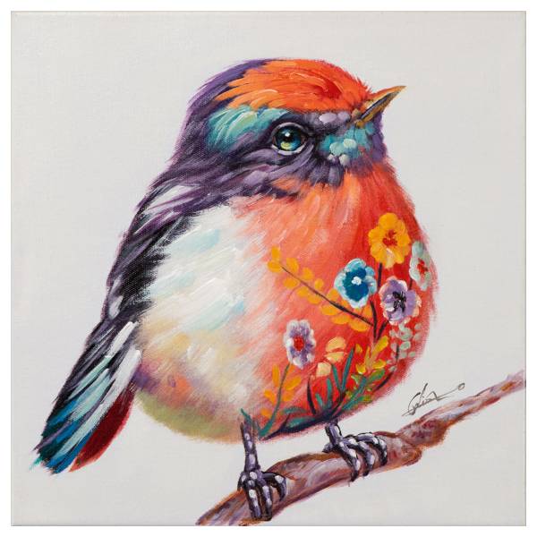 Leinwandbild Süsser bunter Vogel Leinwand / Tanne massiv - Mehrfarbig