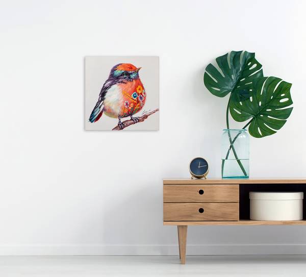 Leinwandbild Süsser bunter Vogel Leinwand / Tanne massiv - Mehrfarbig