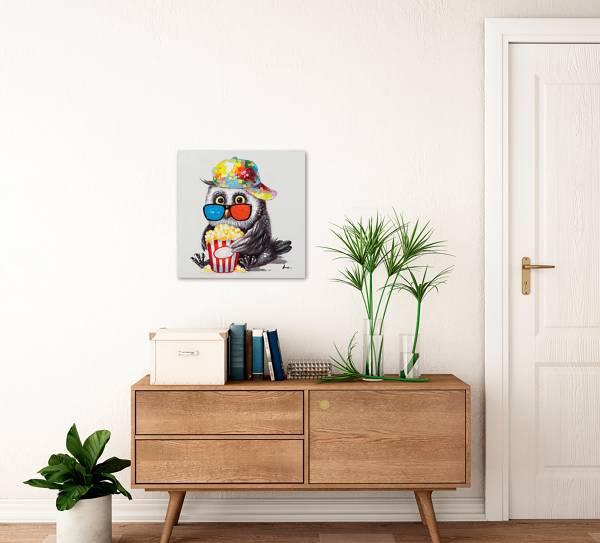 Toile décorative Oiseaux avec Popcorn Toile / sapin massif - Multicolore