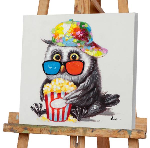 Toile décorative Oiseaux avec Popcorn Toile / sapin massif - Multicolore