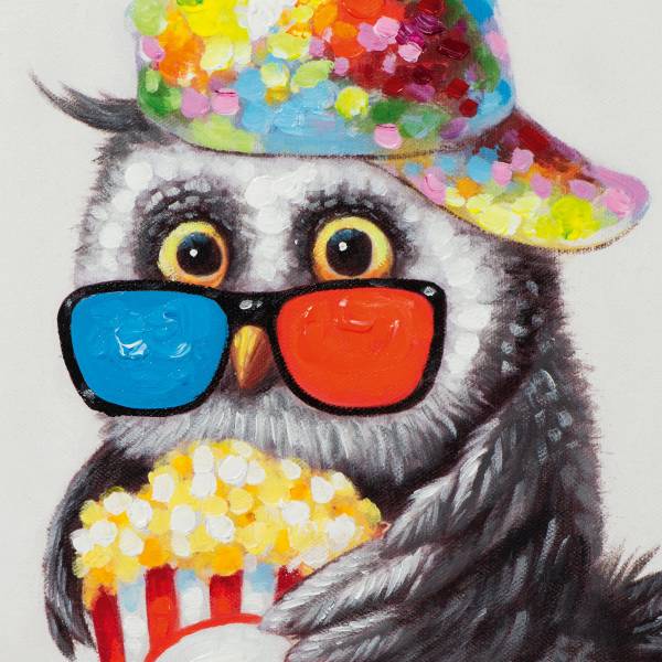 Toile décorative Oiseaux avec Popcorn Toile / sapin massif - Multicolore
