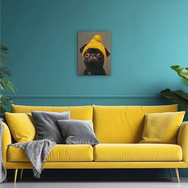 Leinwandbild Yellow Cap Leinwand / Tanne massiv - Schwarz / Gelb