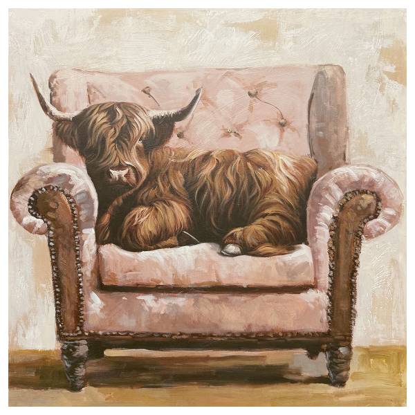 Leinwandbild Sofa Cattle Leinwand / Pinie massiv - Beige / Pink / Rosa