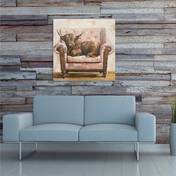 Leinwandbild Sofa Cattle Leinwand / Pinie massiv - Beige / Pink / Rosa