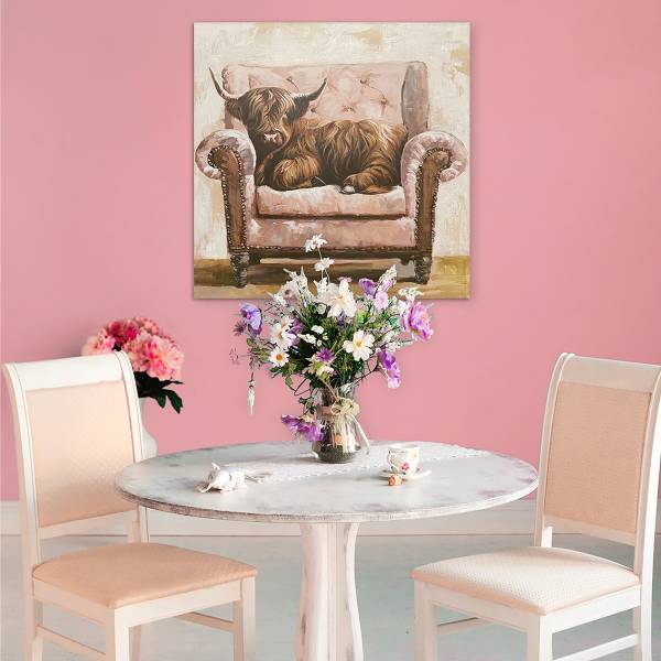Leinwandbild Sofa Cattle Leinwand / Pinie massiv - Beige / Pink / Rosa