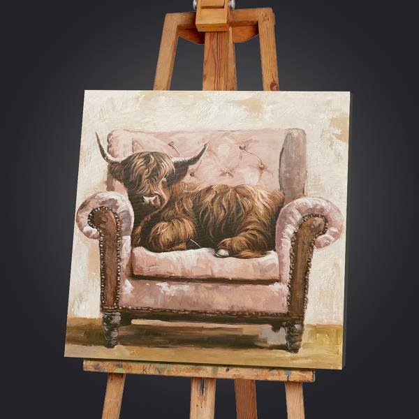 Leinwandbild Sofa Cattle Leinwand / Pinie massiv - Beige / Pink / Rosa