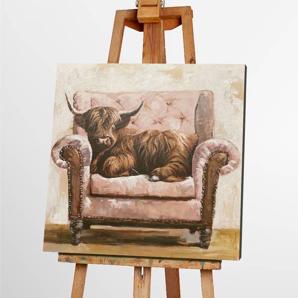 Leinwandbild Sofa Cattle Leinwand / Pinie massiv - Beige / Pink / Rosa