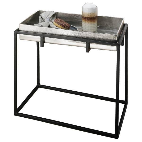 Table d'appoint Kandol - rectangulaire Argenté / Noir - Largeur : 57 cm