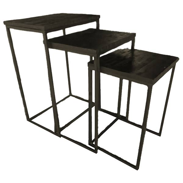 Bijzettafel Kuthur set van 3 zwart teakhout/zwart