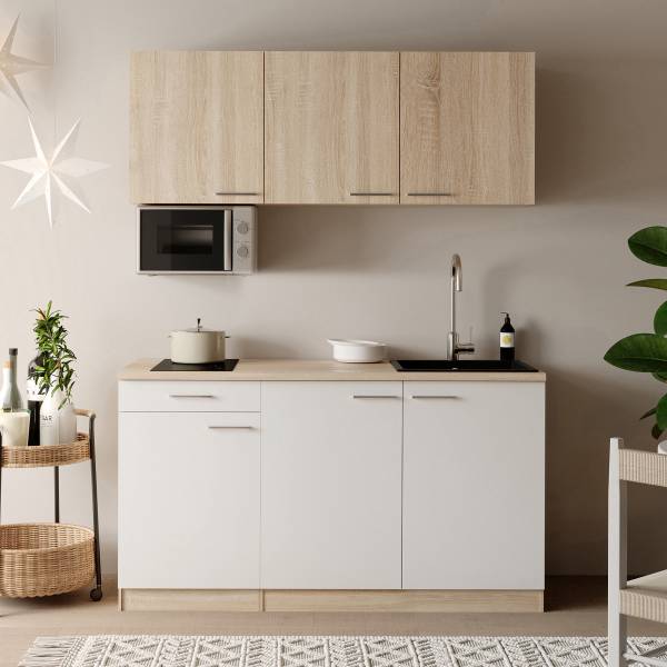 Singleküche Ingrid 150 cm mit Mikrowelle Weiß - Ohne Kühlschrank