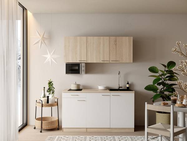 Singleküche Ingrid 150 cm mit Mikrowelle Weiß - Ohne Kühlschrank