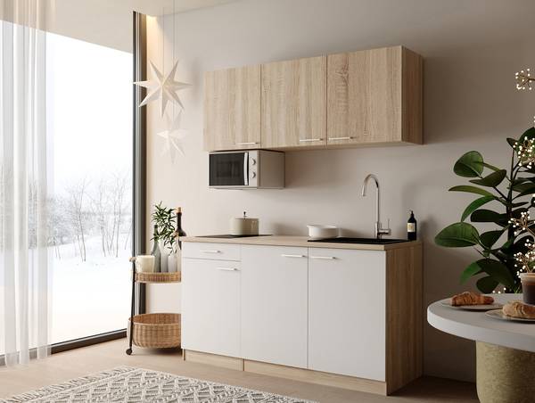 Singleküche Ingrid 150 cm mit Mikrowelle Weiß - Ohne Kühlschrank