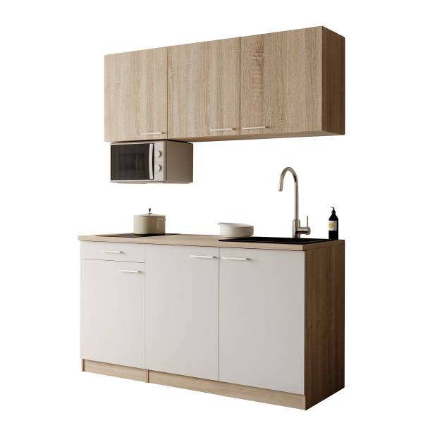 Singleküche Ingrid 150 cm mit Mikrowelle Weiß - Ohne Kühlschrank