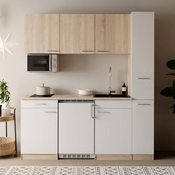 Cuisine équipée Ingrid 180 cm avec Blanc - Avec réfrigérateur